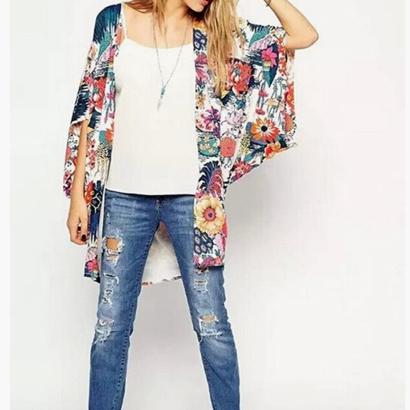 NWT Floral Chiffon Kimona Cardigan Coverup L/XL - Picture 8 of 8